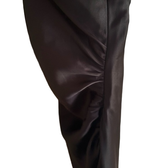 Zara Black Ruched Lingerie Style Slip Dress Left Side Zip Up/Sexy Leg Slit Sz M - Picture 4 of 7